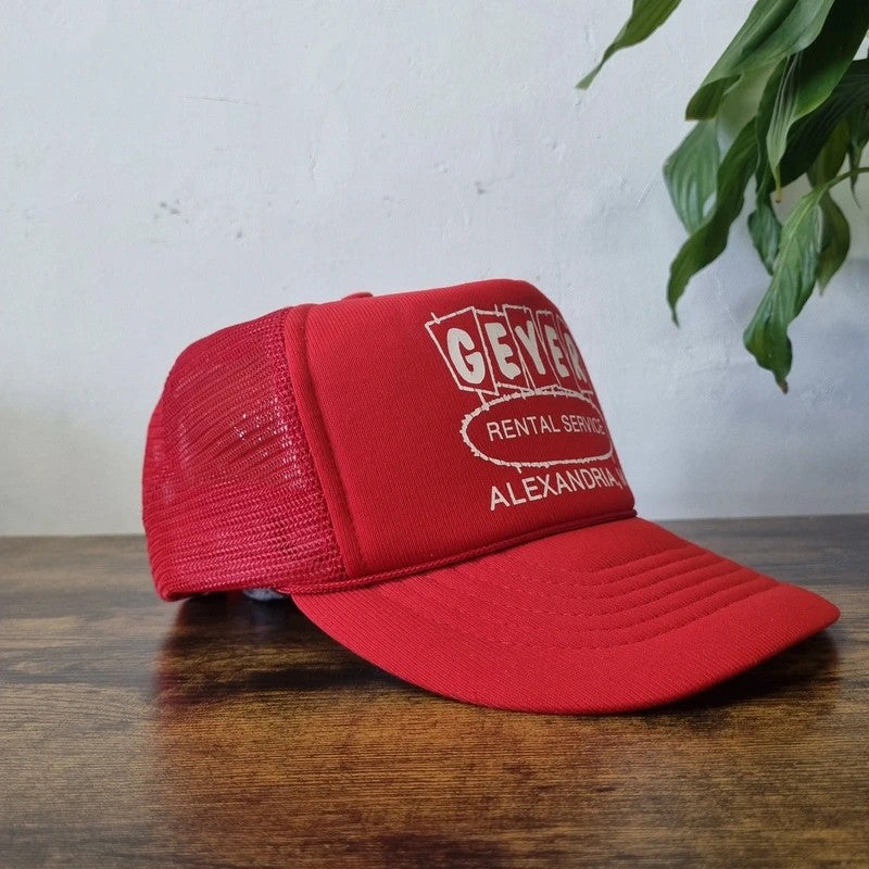 Vintage American Trucker Hat Snapback cap one size adjustable red Geyer rental service