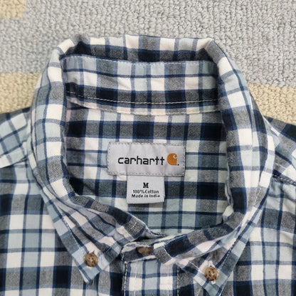 Carhartt Boxy Fit Cropped Shirt Short Sleeve Medium check Blue Button Up Skater Y2K Surf