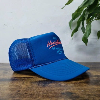 Vintage American Trucker Hat Snapback cap one size adjustable blue Heart of america Chevrolet