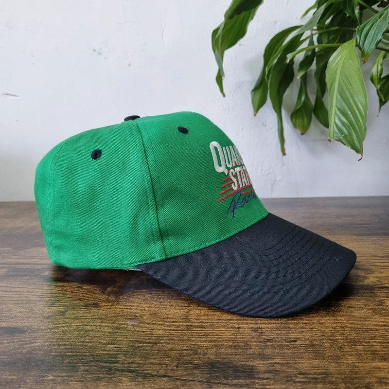 Vintage American Baseball Hat Snapback cap one size adjustable green black quacker state racing