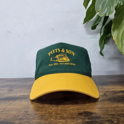 Vintage American Baseball Hat Snapback cap one size adjustable green yellow pitts & Son excavating