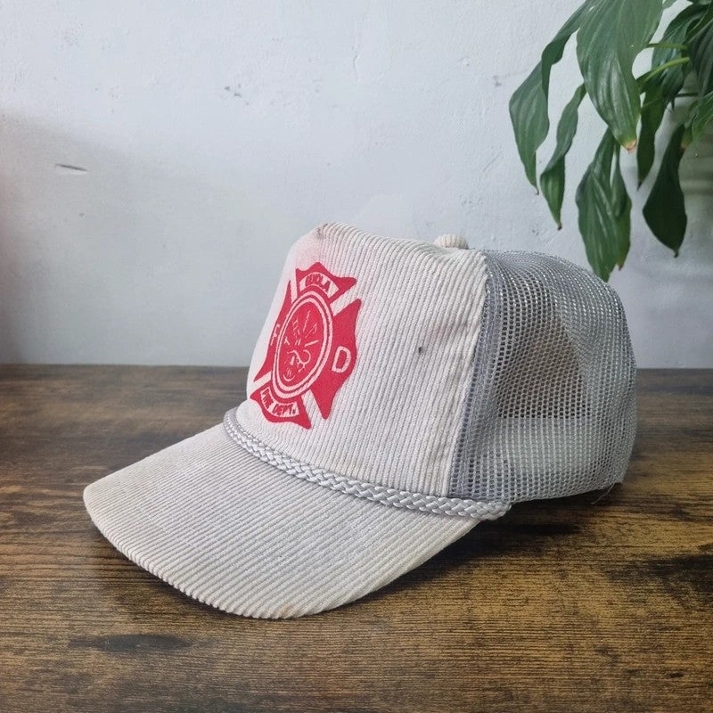 Vintage American Trucker Hat Snapback cap one size grey red genola fire dept.