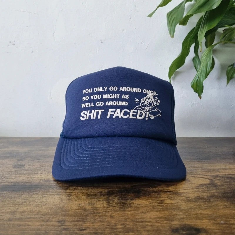 Vintage American Trucker Hat Snapback cap one size adjustable navy shi faced