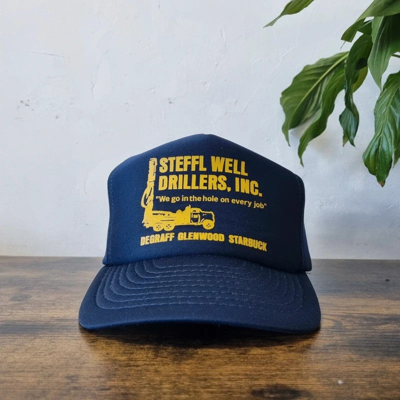 Vintage American Trucker Hat Snapback cap one size adjustable navy drillers