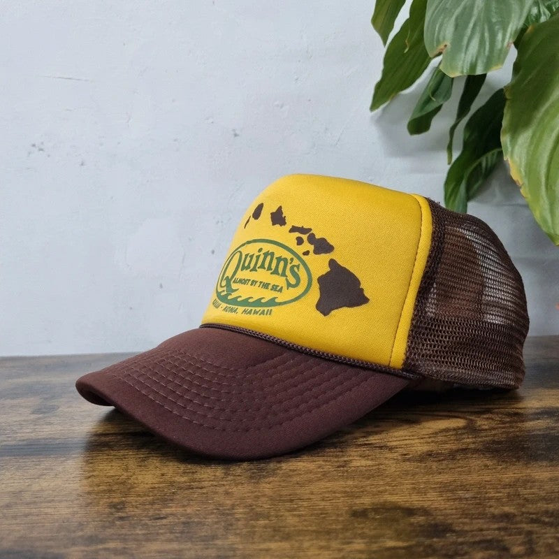 Vintage American Trucker Hat Snapback cap one size adjustable brown yellow quinn's