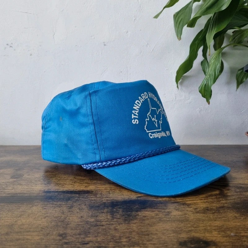 Vintage American Trucker Hat Snapback cap one size adjustable blue hydraulics craigsville