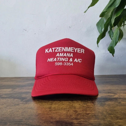Vintage American Trucker Hat Snapback cap one size adjustable red katzenmeyer heating