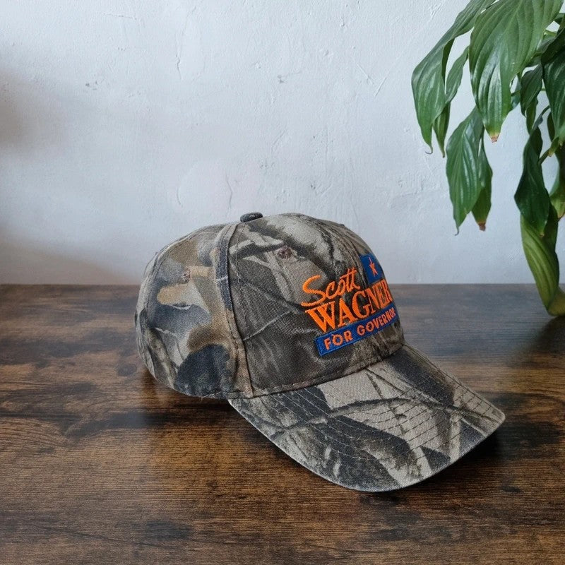 Vintage American Baseball Hat Snapback cap one size khaki brown real tree Scott wagner