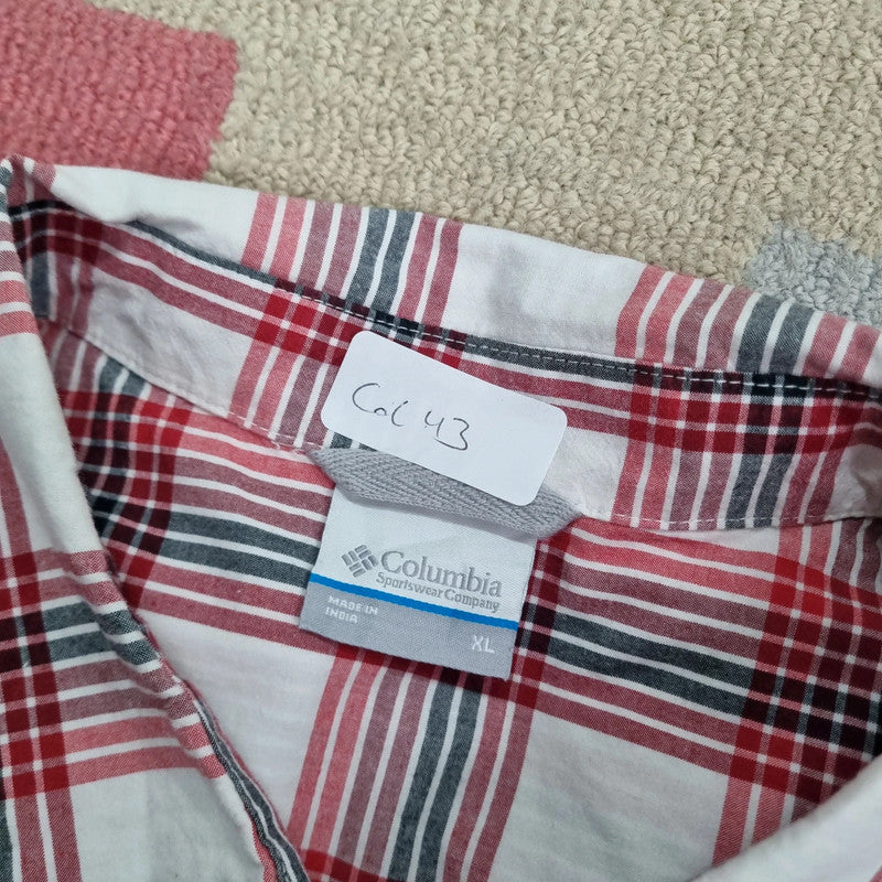 Vintage Columbia Boxy Fit Cropped Shirt short Sleeve XL Check red Button Up Skater Y2K Surf