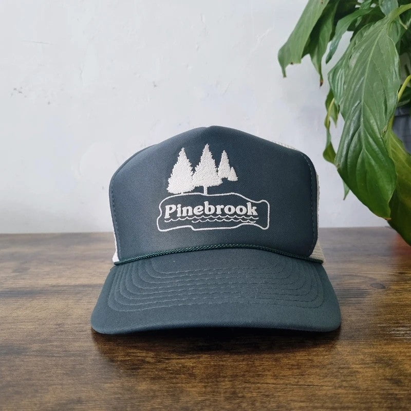 Vintage American Trucker Hat Snapback cap one size adjustable green white Pinebrook