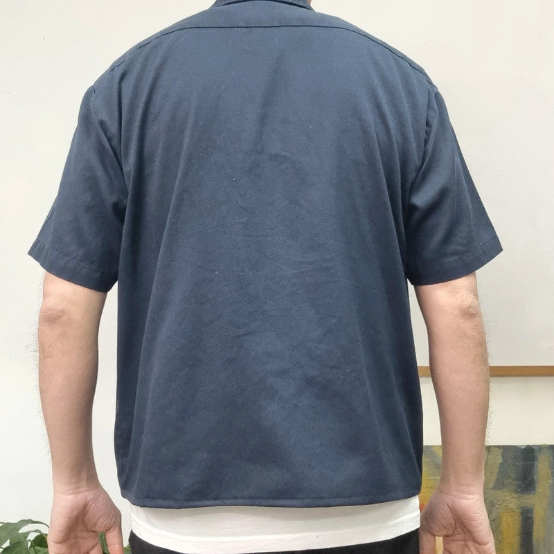 Vintage Dickies Boxy Fit Cropped Shirt Short Sleeve Medium navy navy Button Up Skater Y2K Surf