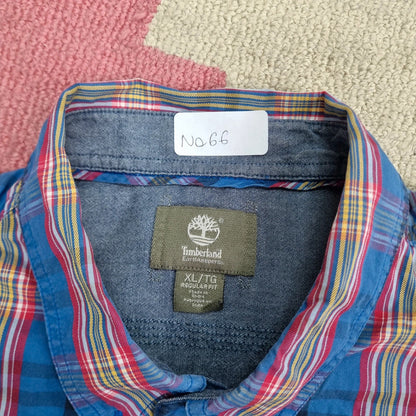 Vintage Timberland Boxy Fit Cropped Shirt Long Sleeve XL check Blue Button Up Skater Y2K Surf