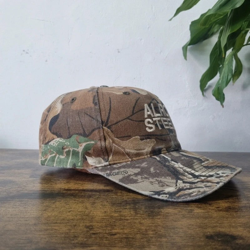 Vintage American Baseball Hat Snapback cap one size adjustable beige realtree camo alro steel