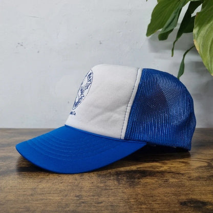 Vintage American Trucker Hat Snapback cap one size blue white Pelican bay statement prison