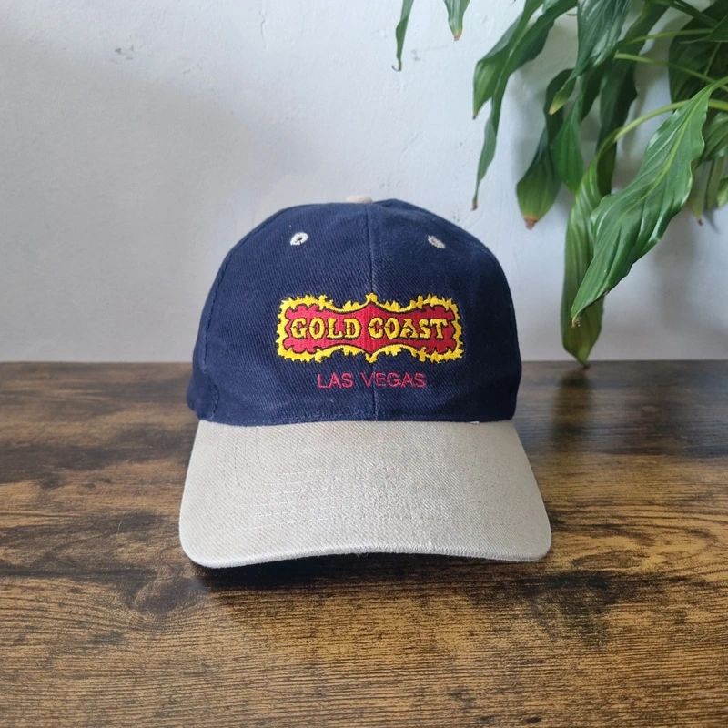 Vintage American Baseball Hat Snapback cap one size adjustable navy beige gold Coast las vegas