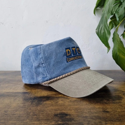 Vintage American Trucker Hat Snapback cap one size adjustable blue grey DTC Communication