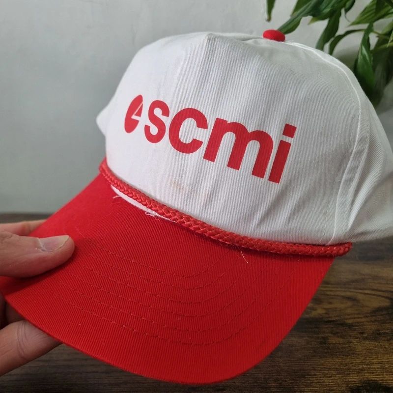 Vintage American Trucker Hat Snapback cap one size adjustable Scmi white red