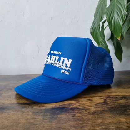 Vintage American Trucker Hat Snapback cap one size adjustable blue Warren dahlin election