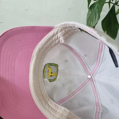 Vintage John deere Baseball Hat Snapback cap one size adjustable pink white