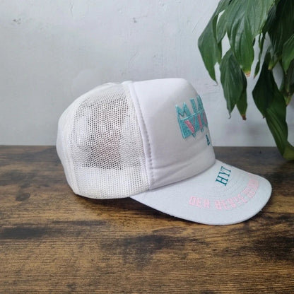 Vintage American Trucker Hat Snapback cap one size adjustable miami vice white