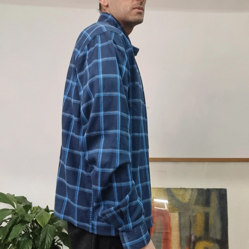 Vintage Columbia Boxy Fit Cropped Shirt Long Sleeve XL Check Blue Button Up Skater Y2K Surf