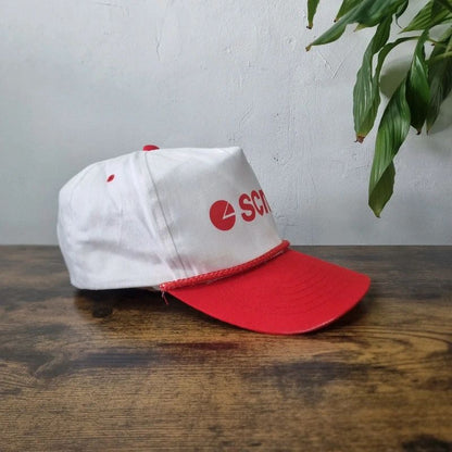 Vintage American Trucker Hat Snapback cap one size adjustable Scmi white red