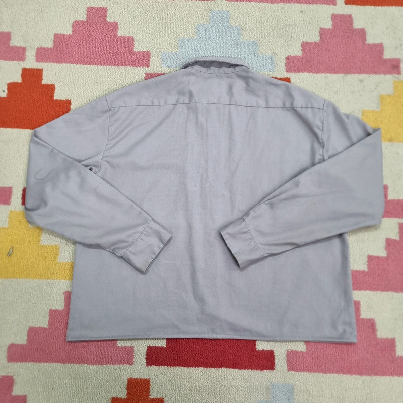 Vintage Dickies Boxy Fit Cropped Shirt Long Sleeve largr plain Grey Button Up Skater Y2K Surf