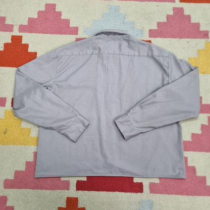 Vintage Dickies Boxy Fit Cropped Shirt Long Sleeve largr plain Grey Button Up Skater Y2K Surf