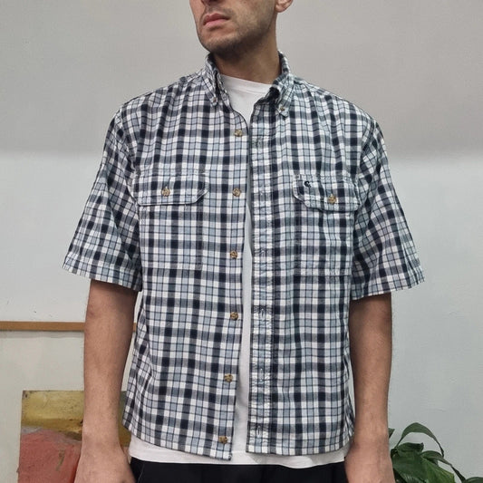 Carhartt Boxy Fit Cropped Shirt Short Sleeve Medium check Blue Button Up Skater Y2K Surf