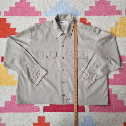 Vintage Dickies Boxy Fit Cropped Shirt Long Sleeve XL plain Beige Button Up Skater Y2K Surf
