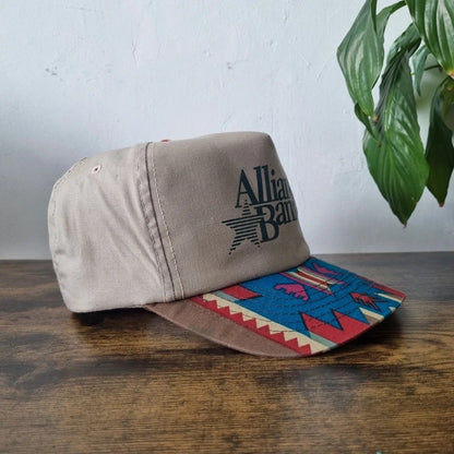 Vintage American Trucker Hat Snapback cap one size adjustable beige multi alliance bank