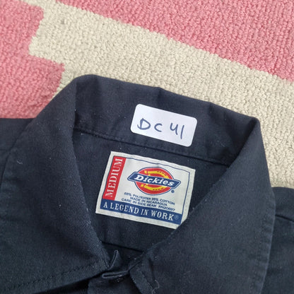 Vintage Dickies Boxy Fit Cropped Shirt Short Sleeve Medium plain Black Button Up Skater Y2K Surf
