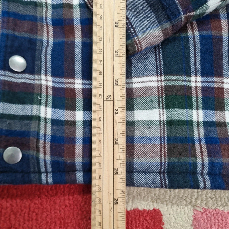 Roper Boxy Fit Cropped Over Shirt heavy weight sherpa lined long Sleeve Large check multi Button up