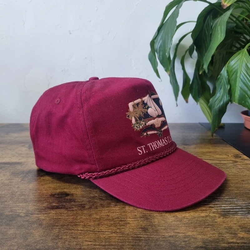 Vintage American Trucker Hat Snapback cap one size adjustable burgundy st. Thomas