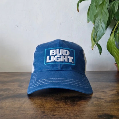 Vintage American Baseball Hat Snapback cap one size adjustable Bud light blue white