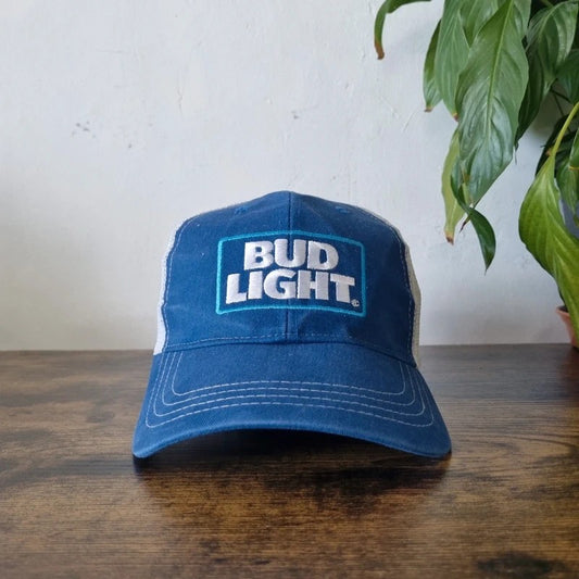 Vintage American Baseball Hat Snapback cap one size adjustable Bud light blue white
