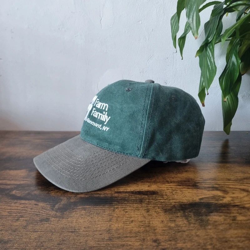 Vintage American baseball Hat Snapback cap one size adjustable dark green khaki farm family