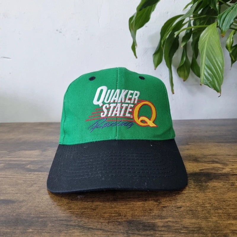 Vintage American Baseball Hat Snapback cap one size adjustable green black quacker state racing