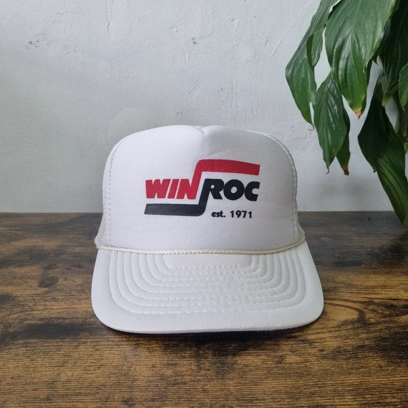 Vintage American Trucker Hat Snapback cap one size adjustable white winroc construction