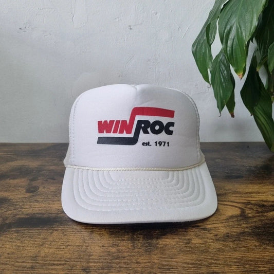Vintage American Trucker Hat Snapback cap one size adjustable white winroc construction
