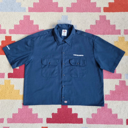 Vintage Dickies Boxy Fit Cropped Shirt Short Sleeve XL plain navy Button Up Skater Y2K Surf