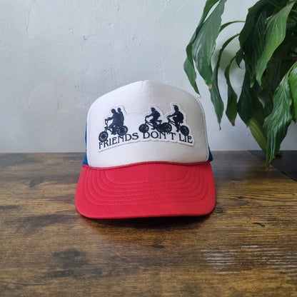 Vintage American Trucker Hat Snapback cap one size adjustable blue white friends don't lie