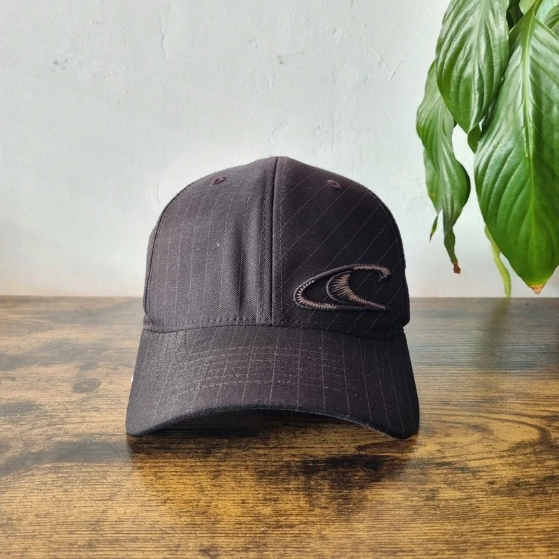 Vintage O'Neill Baseball Hat Snapback cap one size large XL black pinstripe fitted