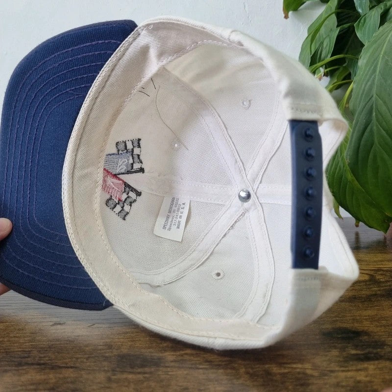 Vintage American Baseball Hat Snapback cap one size adjustable cream navy 90s Valvoline Racing