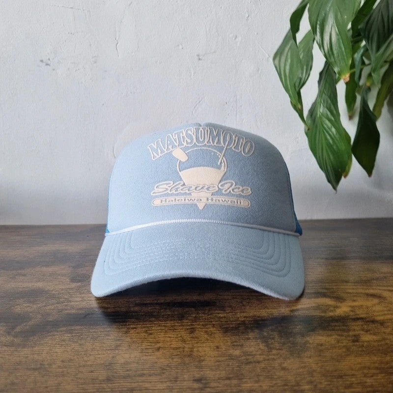 Vintage American Trucker Hat Snapback cap one size adjustable light blue Matsumoto Shave Ice y2k