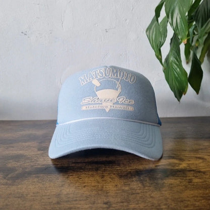Vintage American Trucker Hat Snapback cap one size adjustable light blue Matsumoto Shave Ice y2k