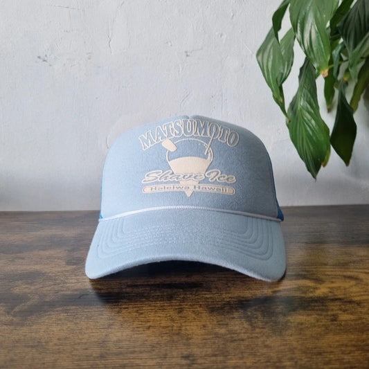 Vintage American Trucker Hat Snapback cap one size adjustable light blue Matsumoto Shave Ice y2k