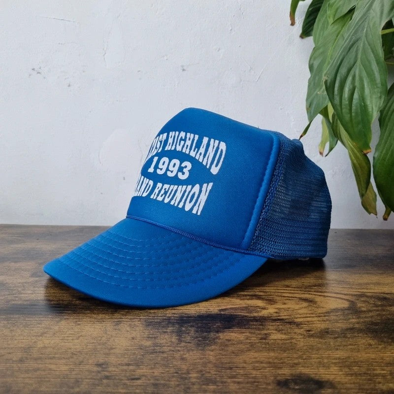Vintage American Trucker Hat Snapback cap one size adjustable blue east Highland 93 grand reunion