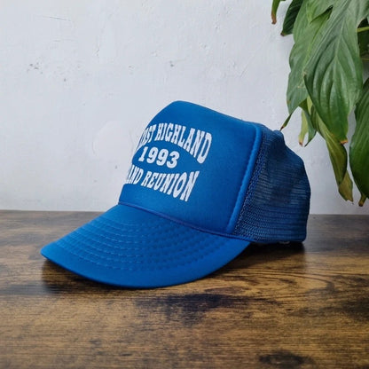 Vintage American Trucker Hat Snapback cap one size adjustable blue east Highland 93 grand reunion