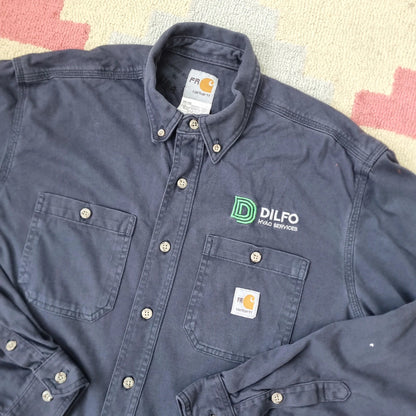 Carhartt FR Boxy Fit Cropped Shirt long Sleeve Medium plain Blue Button Up Skater Y2K Surf